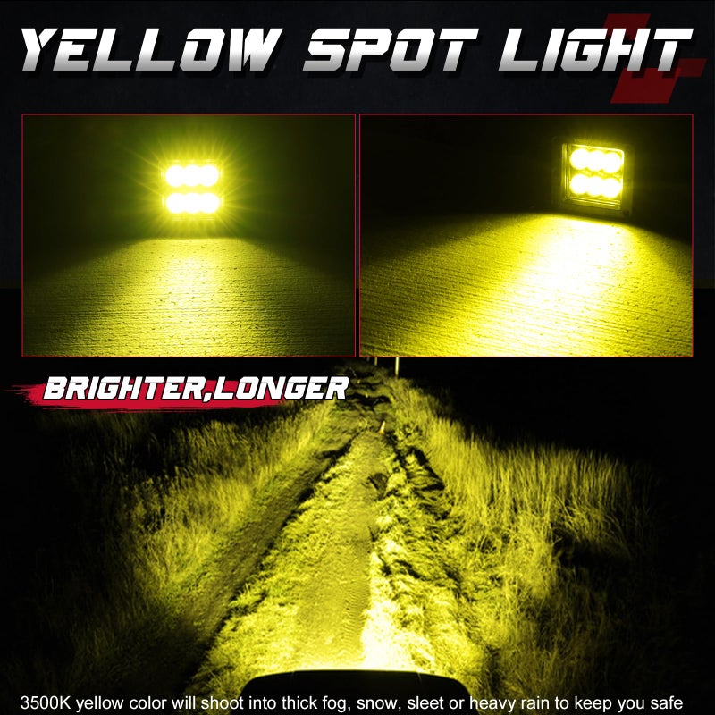 OFFROADTOWN Amber LED Cubes, OFFROADTOWN LED Pods 2PCS 3Inch 120W High Lumen Spot Cubes Yellow Fog Lights Off Road Driving Light Waterproof for Trucks ATV SUV Marine Front Bumper - Image 5